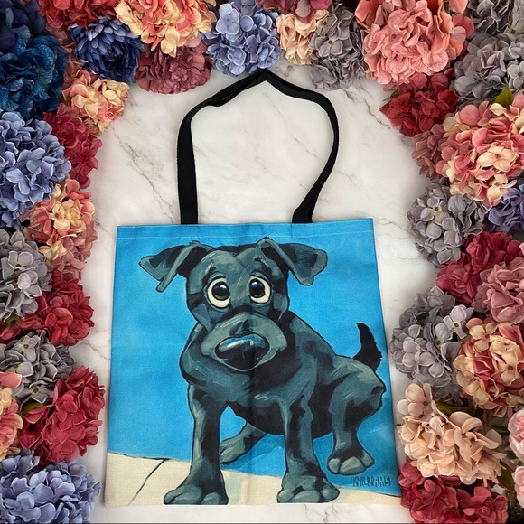 Eco-Friendly Goofy Black Lab Dog Folding Tote Bag - Picture 2 of 14